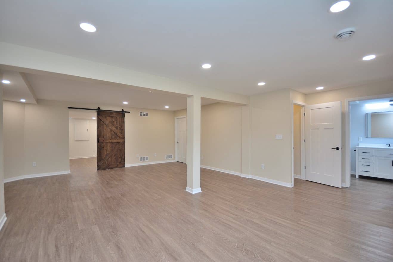 basement remodel showcasing the entire space