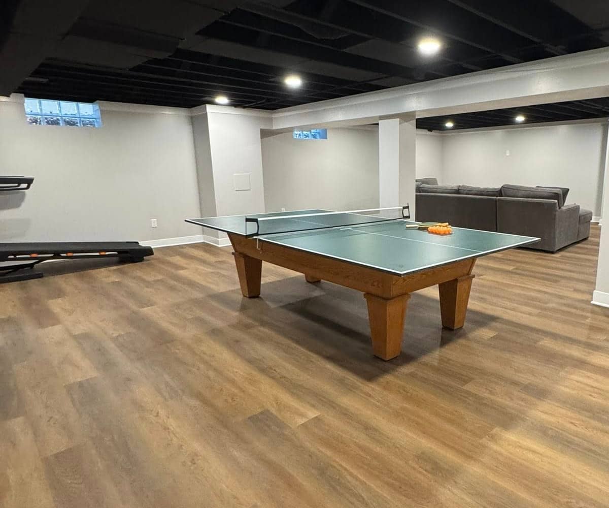 basement renovation showing the new tennis table